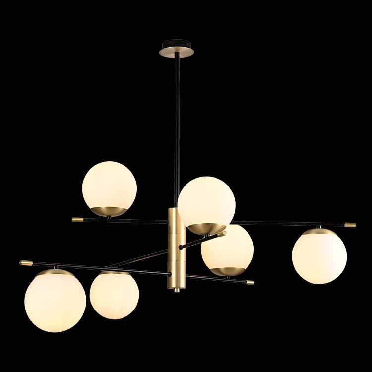 Urban Chandelier – Black/Satin Gold with Opal Glass