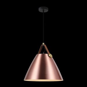 Large Leather & Iron Cone Metal Pendant, Copper